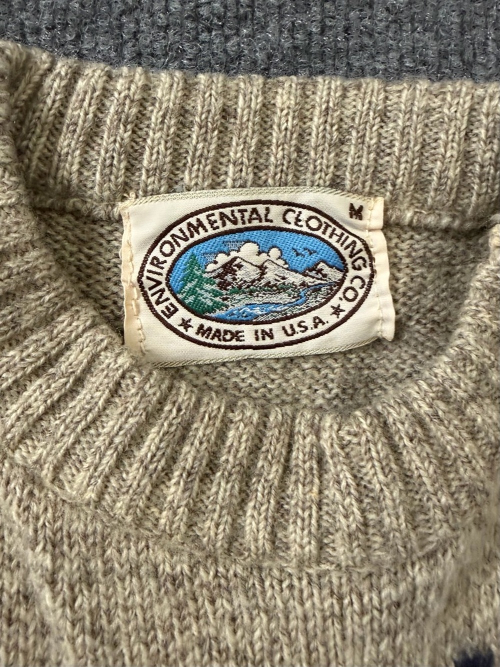 Vintage Environmental Clothing Co Wool Sweater USA Chevron Knit Beige Men’s M - Picture 7 of 8